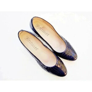 Pitillos Womens Classic Pump Heel Blue Leather Crocodile Slip On Mid Round Toe 9